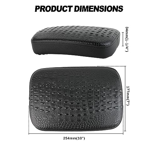 Image of DREAMIZER Black Crocodile Leather Pillion Passenger Pad Rectangular Motorcycle Solo Seat Universal Rear Cusion 8 Suction Cups Pillon Cushion Compatible with Harley Custom Chopper Cruiser