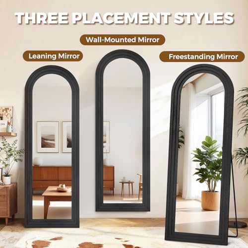 Image of 65x22 Arched Full Length Mirror, Solid Wood 3 Layer Frame, Black