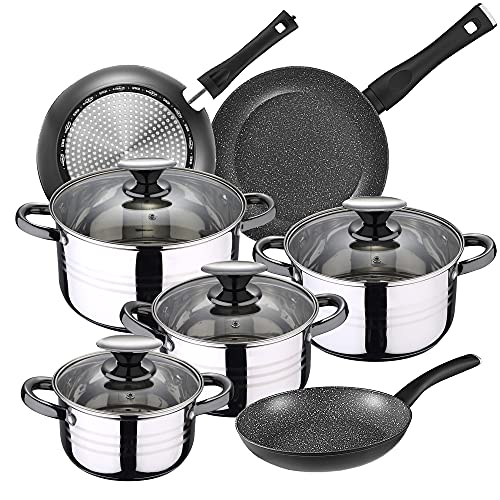 Bateria De Cocina 8 Piezas San Ignacio Dina, Acero Inoxidable, Con Juego Sartenes (20/24/28 Cm) San Ignacio Venus De Aluminio Forjado