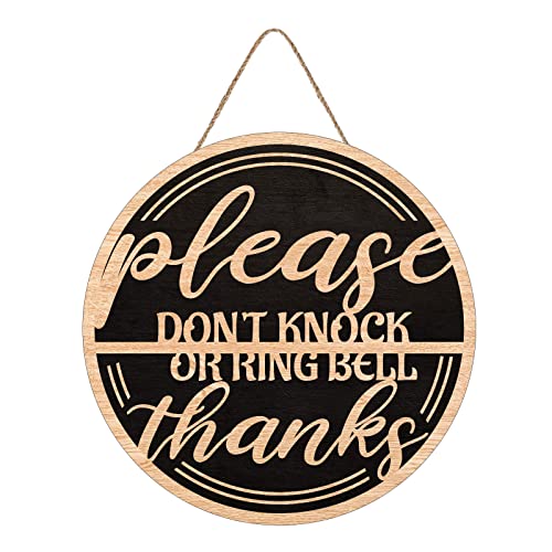 Please Do Not Knock Or Ring Doorbell Sign No Soliciting Sign for House Wood Do Not Disturb Door Hanger Sign Funny Office Door Signs Baby Sleeping Sign No Stranger Hanging sign Go Away Farmhouse Decor