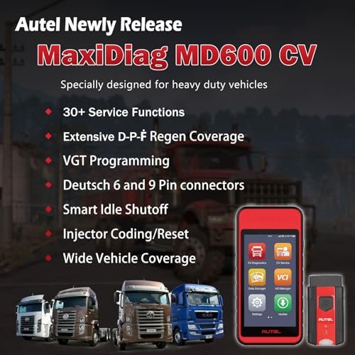 Autel Scanner MAXIDIAG MD600CV Heavy Duty Truck Scanner D-P-F Regen Full System Diesel Diagnostic Scan Tool Wireless Android Touchscreen Tablet for Truck Light Medium and Heavy Duty Truck Vehicle - Image 3