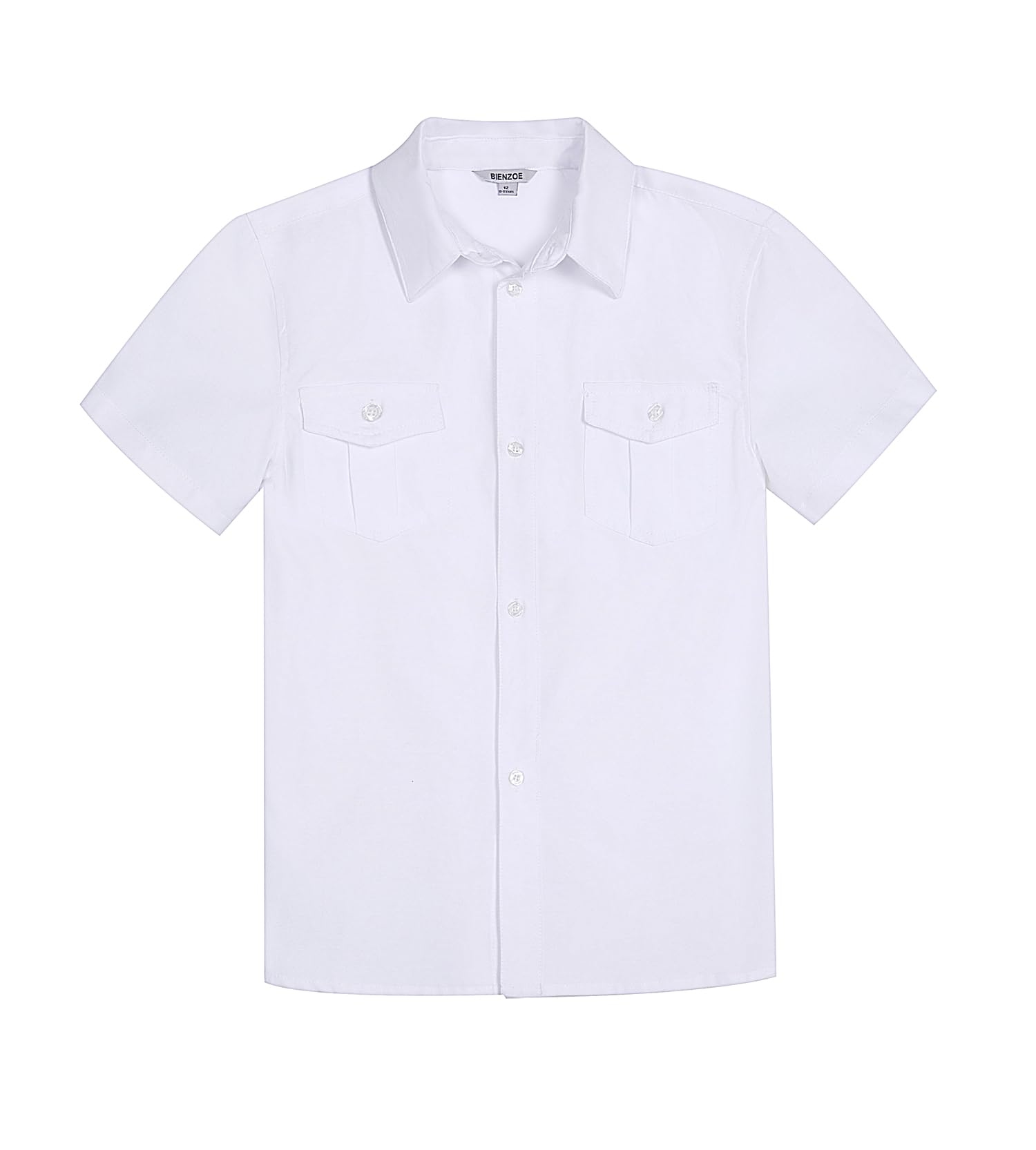 Bienzoe Niños Manga Corta para Escuela: Chicos Botón Cuello Vestido Moda Camisas
