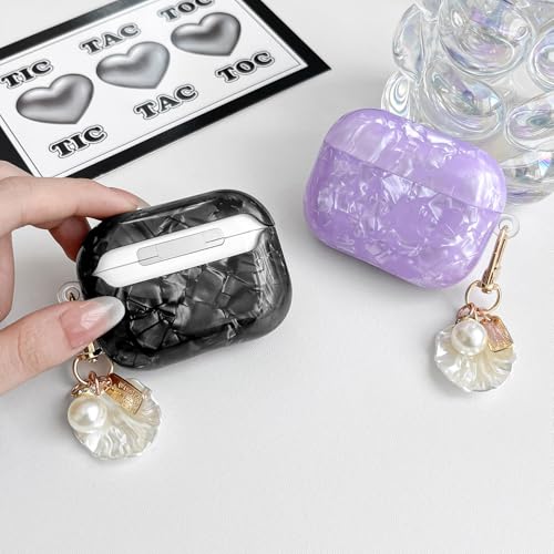 Image of OTOPO for Cute Airpods Pro 3 Gen Case Girl Women 2025 with Cleaner Kit, Glitter Shell Pattern Apple iPod Pro 3rd Generation Protective Cover Skin with Pearl Shell Keychain, Black