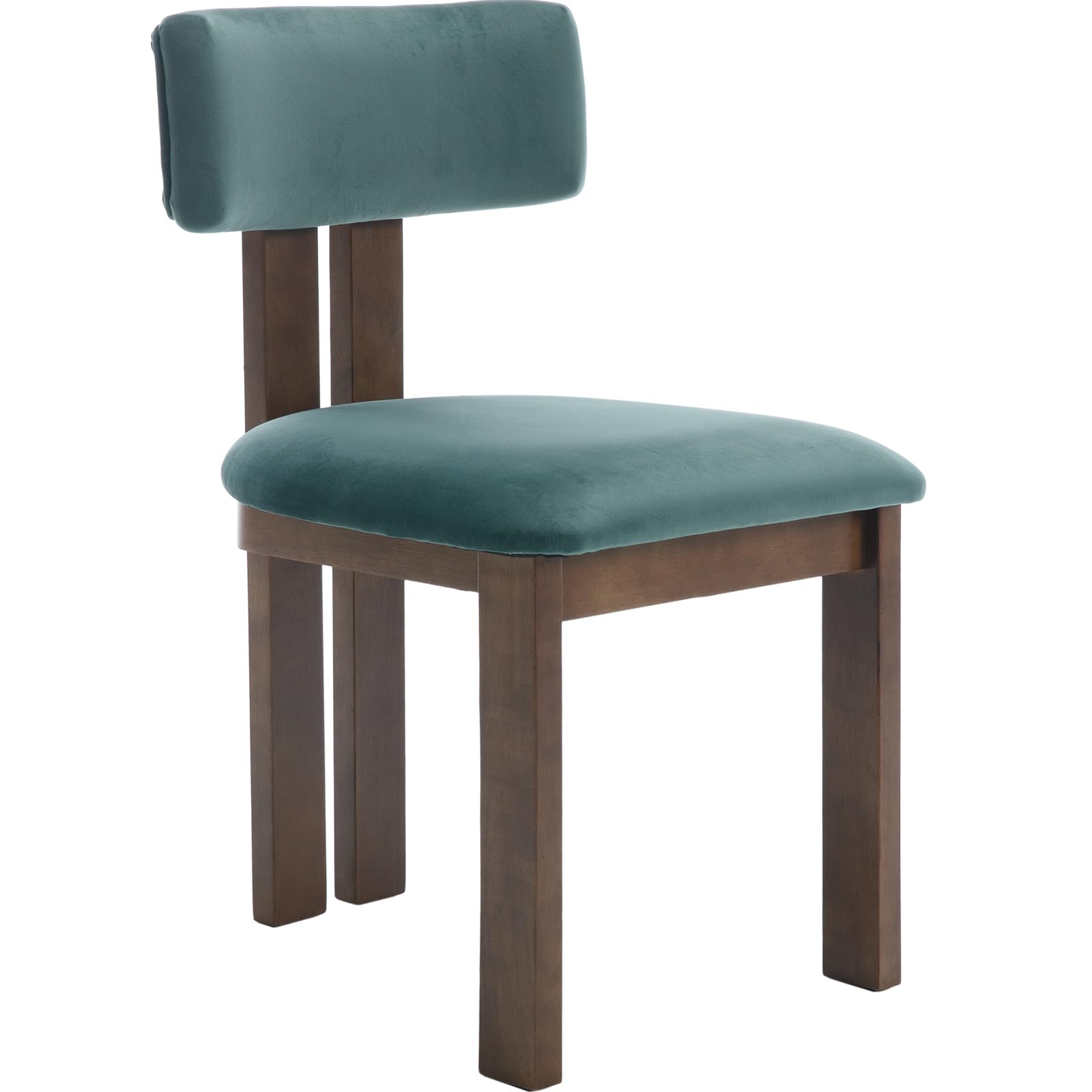 Kmax Farmhouse Dining Chair, Velvet Kitchen Chair Curved Back Armless Dining Room Chairs with Walnut Wood Legs for Family Diner, Teal