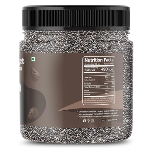 Image of NUTRI BASKET Premium Chia Seeds 250g | Raw & Non-GMO Chia Seeds for Eating | Rich in Fiber, Protein, Calcium & Omega 3 | Healthy Superfood for Smoothies, Salads, Baking & Diet Food