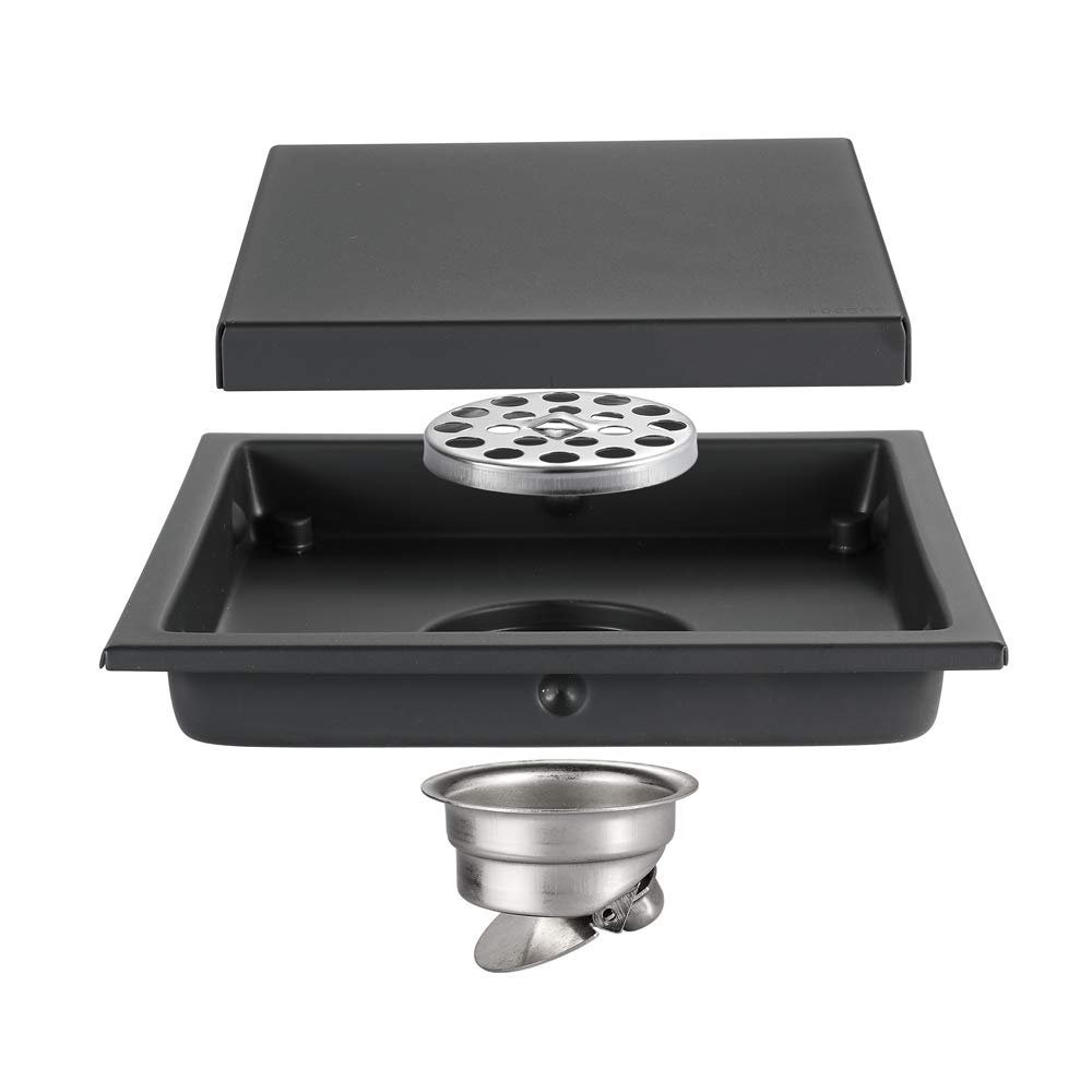 Rejilla Desague Ducha Drenaje de Piso del Cuarto de baño del Acero Inoxidable de los Accesorios 304 del Cuarto de baño, tamaño 150 * 150m m Desague Ducha(15x15cm Black)