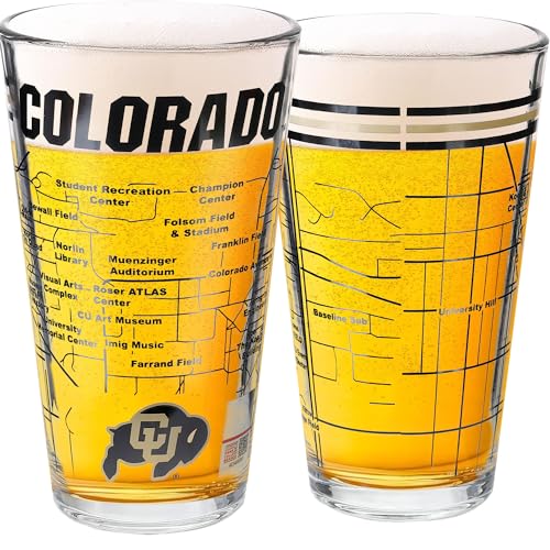 Greenline Goods – University of Colorado Buffaloes College Pint Beer Glasses (Set of 2), 16 oz – Full-Color Logo + Campus Map