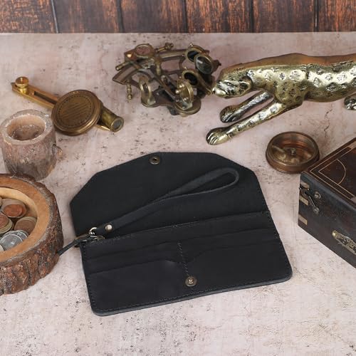 Leather Money Bag Wallet for Women, Reusable Budget Organizer, Retro Clutch Wallet Vintage Cash Envelope Continental Wallet Travel Currency Organizer Long Utility Pouch (Black)4