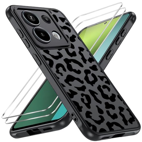 Mkej Hülle kompatibel mit Xiaomi Redmi Note 13 Pro 5G Hülle mit 2 Stück Panzer Schutz Glas Aesthetic Leopard Muster Case Matt Transluzente Handyhülle Kratzfeste PC Rückseite +TPU Stoßfest