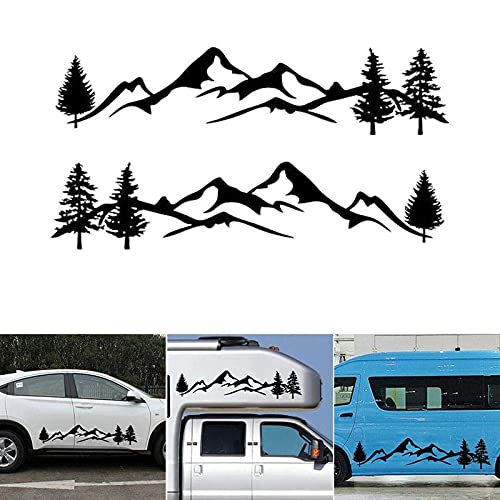 ViCiCA 2Pcs Reflective Car Sticker Kit, Mountain Decal Tree Forest Vinyl Graphic for Camper RV Trailer, Waterproof, Easy Installation, Black