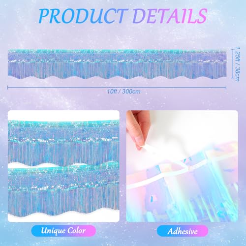 Image of LOLStar Iridescent Blue Foil Fringe Tinsel Garland Streamer Banner, 6 Pack | 60Ft Tinsel Streamers, Shiny Iridescent Blue Wall Hanging Tinsel Fringe Banners for Mermaid, Snow, Sea, Unicorn Party Decor