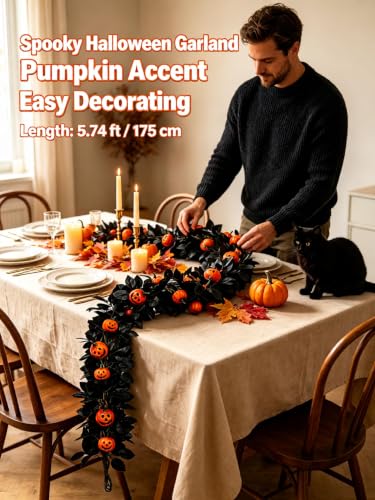 ChayWillow Halloween Pumpkin Garland with Black Leaves 1.75m - image 6