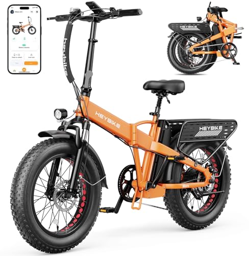 Heybike Mars 2.0 Foldable Electric Bike 32MPH, UL2849 Certified, 1800W Peak Motor Ebike with 100N.M Torque, 70+Miles Long Range with 624WH Removable Battery, 20*4'' Fat Tire for Snow, Full Suspension