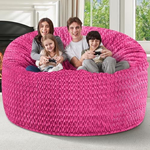 Image of 6FT Bean Bag Chair,Giant Bean Bag Chairs for Adults,Big Bean Bags with Memory Foam Filled, Large Beanbag Chairs with Chevron Plush Cover-Pink