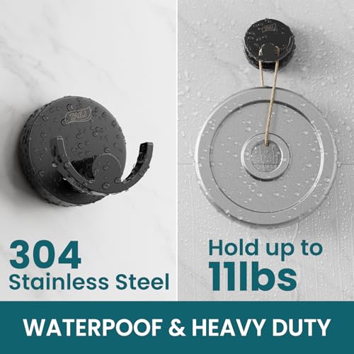 Image of TAILI 304 Stainless Steel Bathroom Suction Hooks for Towel, Bathrobe, Loofah, Patented Strong Suction Cup Holder, No Damage Hanging Glass Shower Wall Hook, Double-Hook Sleek Design, 2 Pack, Black