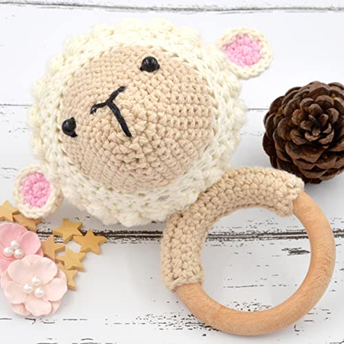 Image of Love Crochet Art Animal Shape Crochet Rattle Cum Soft Toy for Infant, Kids & Babies, Early Age Gift Toys (Sheep - Cream)