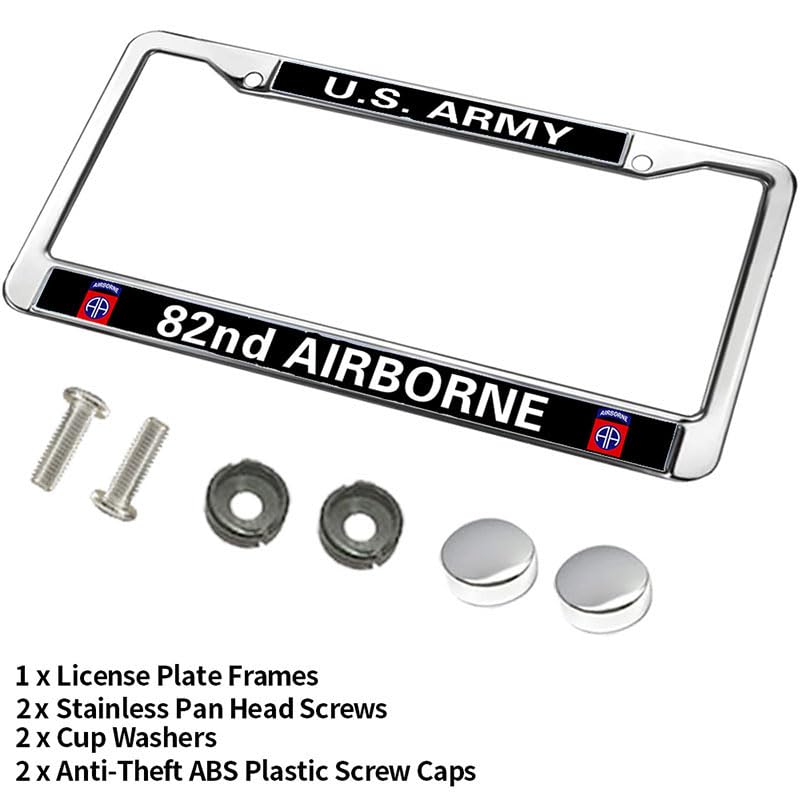 Image of US Army 82nd Airborne Division Customized Army Airborne Division License Plate Frame Proud American Military License Plate Frame Stainless Steel Auto Parts