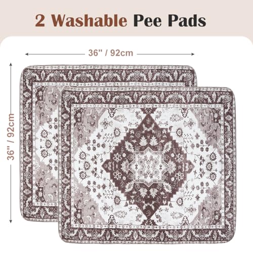 Image of Washable Pee Pads for Dogs, 2 Pack Reusable Puppy Training Pads 36 inchx36 inch Super Absorbent Waterproof Dog Training Pads, Non-Slip Potty Pads, Whelping Pads Litter Mat Light Brown Medallion