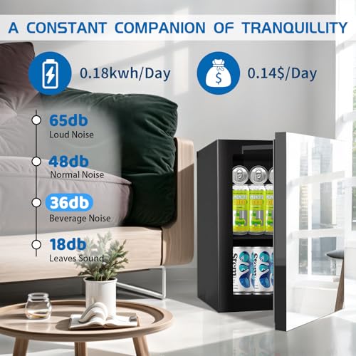 Image of Erivess Compact Freestanding Beverage Refrigerator and Skincare Fridge, 0.9 Cu.Ft Mini Fridge Holds 24 Cans with Mirrored Front Door & Temperature Control for Soda, Beer and Beauty Products
