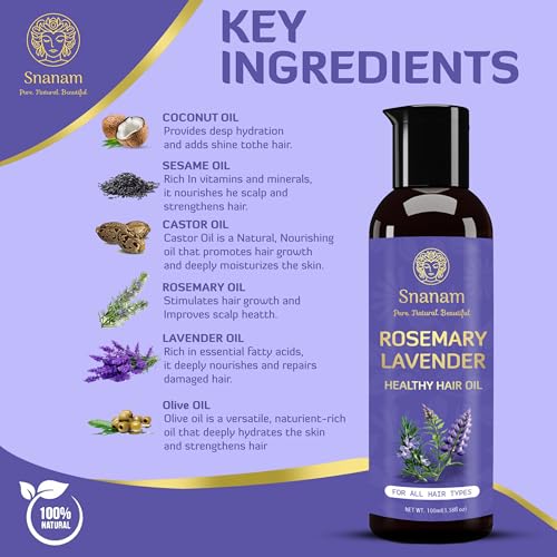 Image of Lavender Rosemary Hair Oil | 100% Pure & Natural Undiluted Cold Pressed Oil | Healthy Hair & Scalp Nourishment | 100 ml