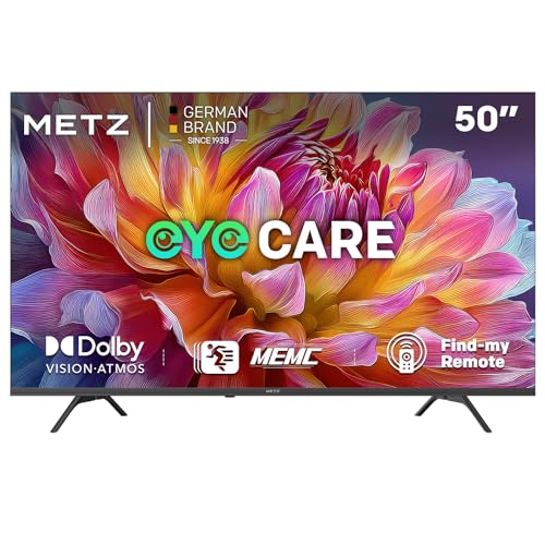 Metz TV 50 Pouces (126 cm) 4K UHD Smart LED Television Google TV HDR 10 MEMC Dolby Audio Google Cast Commande Vocale Tuner DVB-T/-T2/-C/-S/-S2 CI+ (2025 Modèle, Noir 50MUF7000Z)