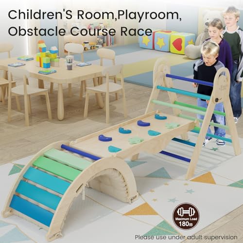 Pikler Triangle Set with Cushion, Montessori Climbing Set, Indoor Climb Toys, Indoor Playground Jungle Gyms, 9 Combinations Climbing Toy Set for Toddler, Baby, Kids 1-4