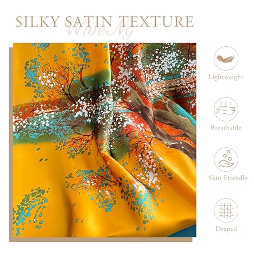 Silk Scarf Oil Painting Flower Printed Tree Pattern Colorful Artistic Style Large Long Scarf Warm Shawl Stole Wrap3