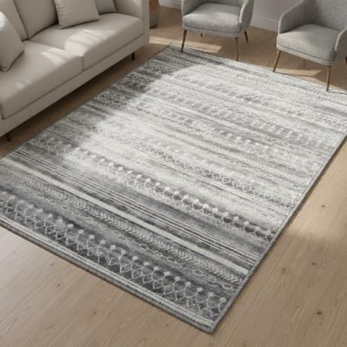Muddy Mat® Greyline 5ft x 7ft Washable Muddy Carpet® for Living Room, Bedroom & Dining Room – Modern Soft Low Pile Non Slip Carpet – Pet Friendly Waterproof Foldable Area Rugs for Home