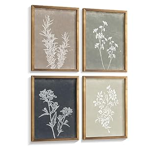 Framed Boho Wall Art Set of 4 for Wooded Minimalist Botanical Print Wall Art for Rustic Vintage Farmhouse Home Kitchen Wall Decor (Brown, 8″x10″)
