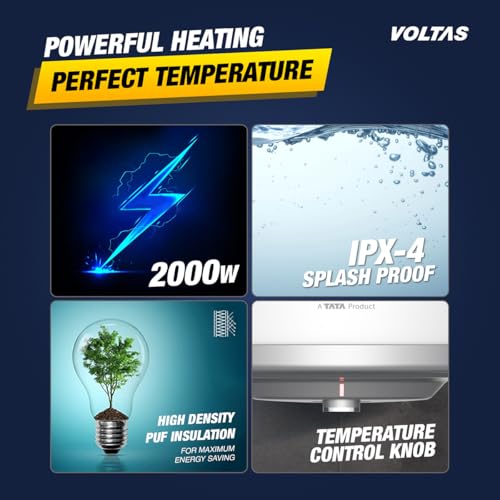Image of Voltas Aqua Prime 10L Water Heater 2000W, Warranty of 7 years on Tank, 3 Years on Heating Element, 2 Years on Product by Voltas|Free Installation| Free Connecting Pipe|Copper Element|8 Bar (White)