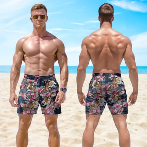 Cow Lovers Men's Swim Trunks - Tropical Summer Hawaiian Shorts for Men, Men's Summer Bathing Shorts Set 332