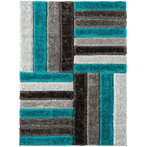 Image of Carpets for Living Room 4 x 6 Feet Soft Smooth Thick Non-Slip Fluffy Shaggy Area Rug for Bedroom, Drawing, Kids Room, Office with Upto 2 Inch Microfiber High Pile (Turquoise Silver A)