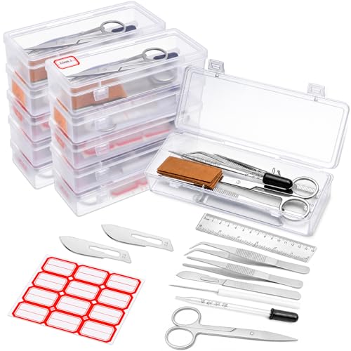 Image of Dunzoom 10 Set Dissection Kit, 32 Pcs Per Set, Biology Lab Tools with Stainless Steel Blades, T-pins, Teasing Needles, Forceps, Scissors for Medical Veterinary Biology Training