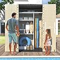 IWDOO 60 Cu.Ft Vertical Outdoor Storage Shed, All-Weather Resin Storage Cabinet Waterproof with Lockable Floor, Tall Backyard Shed for Patio Furniture, Garage, Garden, Pool Accessories, Porch (Khaki)