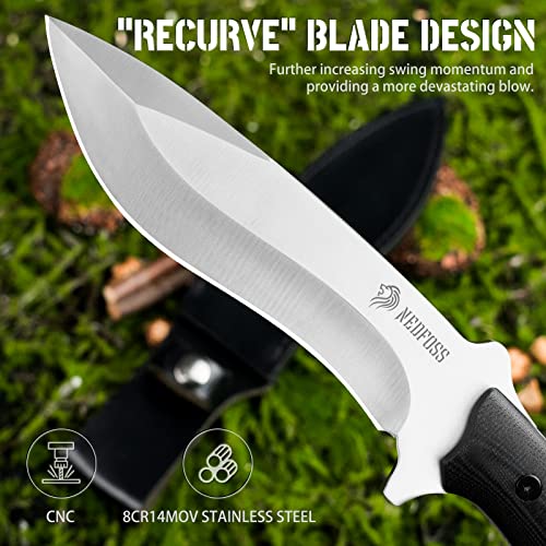 Nedfoss Kukri Survival Knife With Sheath, 11.5'' Full Tang Fixed Blade Bushcraft Hunting Knife With G10 Handle For Outdoor, Camping And Survival, Camping Gifts For Men #TOP1