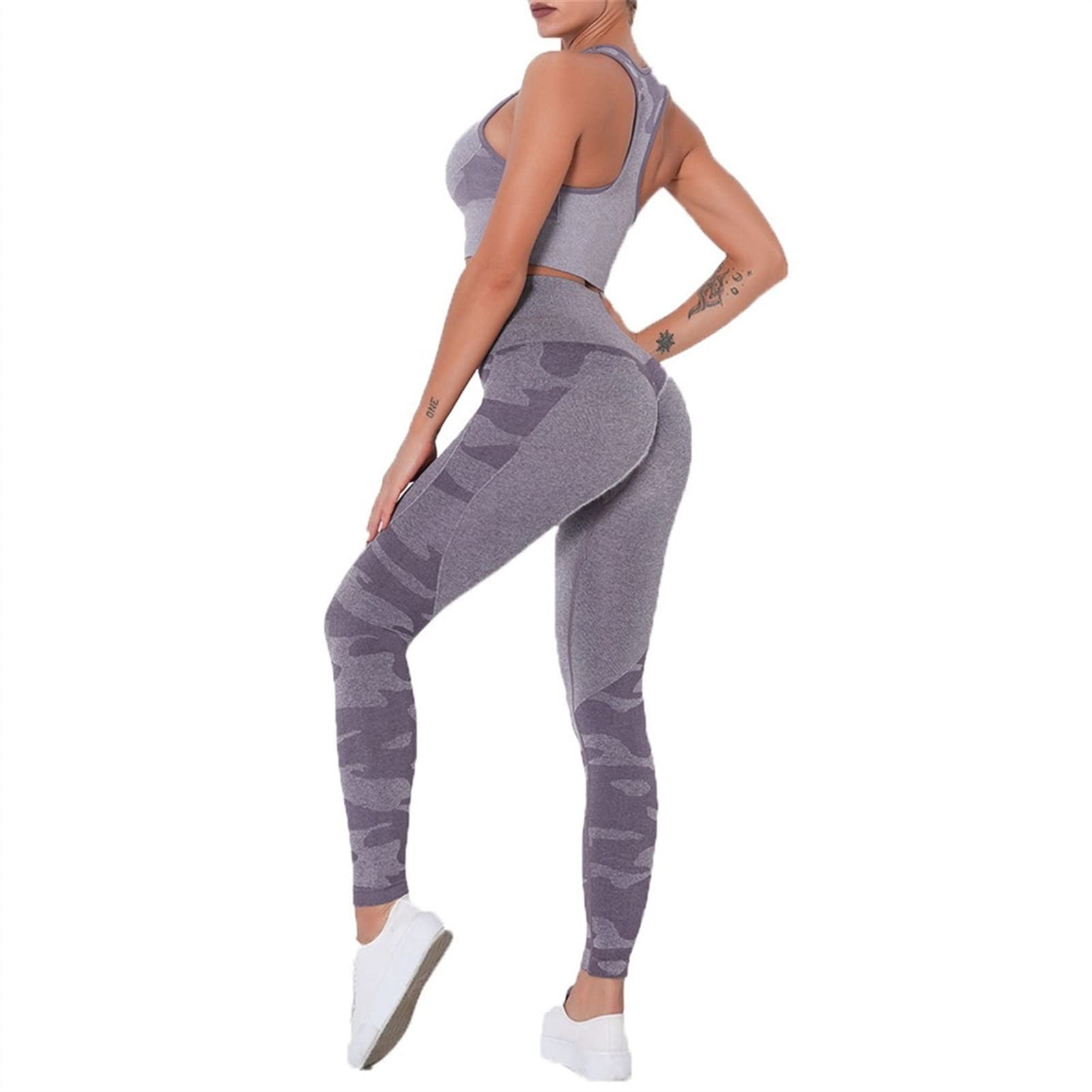 Damskie dresy treningowe do jogi, strój dla kobiet, zestaw 2 sztuki, nakładka do jogi Scrunch tłok, gimnastyka, legginsy bez ramion, sportowy biustonosz z rękawami crop Top Yoga Fitness dres treningowy 2 sztuki