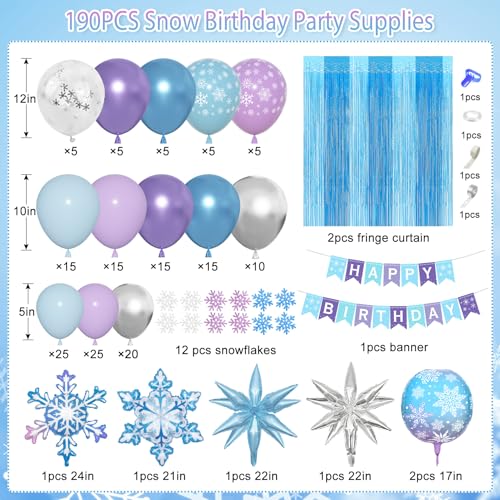 Image of Ouddy Life 190Pcs Frozenn Balloons Arch Kit Winter Wonderland Party Decor | Blue Purple Confetti Snowflake Balloons Fringe Curtain Birthday Banner, Princess Winter Wonderland Girl Party Decorations