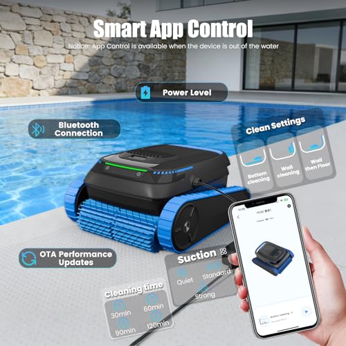 Image of Cordless Robotic Pool Cleaner, Pool Vacuum Robot for Inground & Above Ground Pools, 5000GPH Suction, Smart Navigation for Floor /Wall /Waterline, 150μm Filter, App Support, Self-Parking