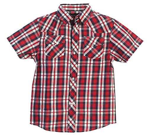Image of Gioberti Boys Casual Western Plaid Pearl Snap-on Buttons Short Sleeve Shirt