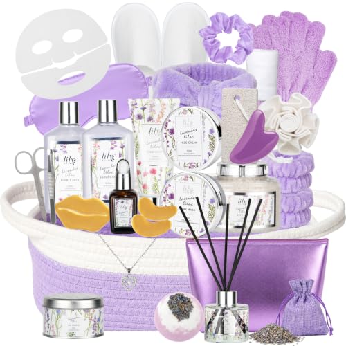 30Pcs Lavender Spa Gifts for Mom, Premium Spa Gift Baskets for Women