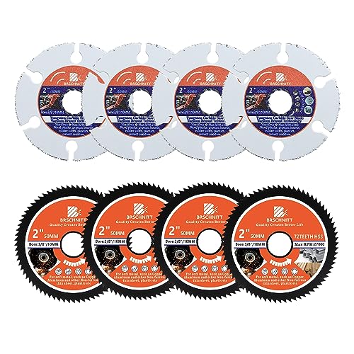 Circular Saw Blade 2inch - BRSCHNITT 4PCS 72T Cutting Discs &amp; 4pcs 2" Carbide Multi Wheel 10mm Bore for Cutting Wood, Copper, Aluminum, Plastic and Soft Metal
