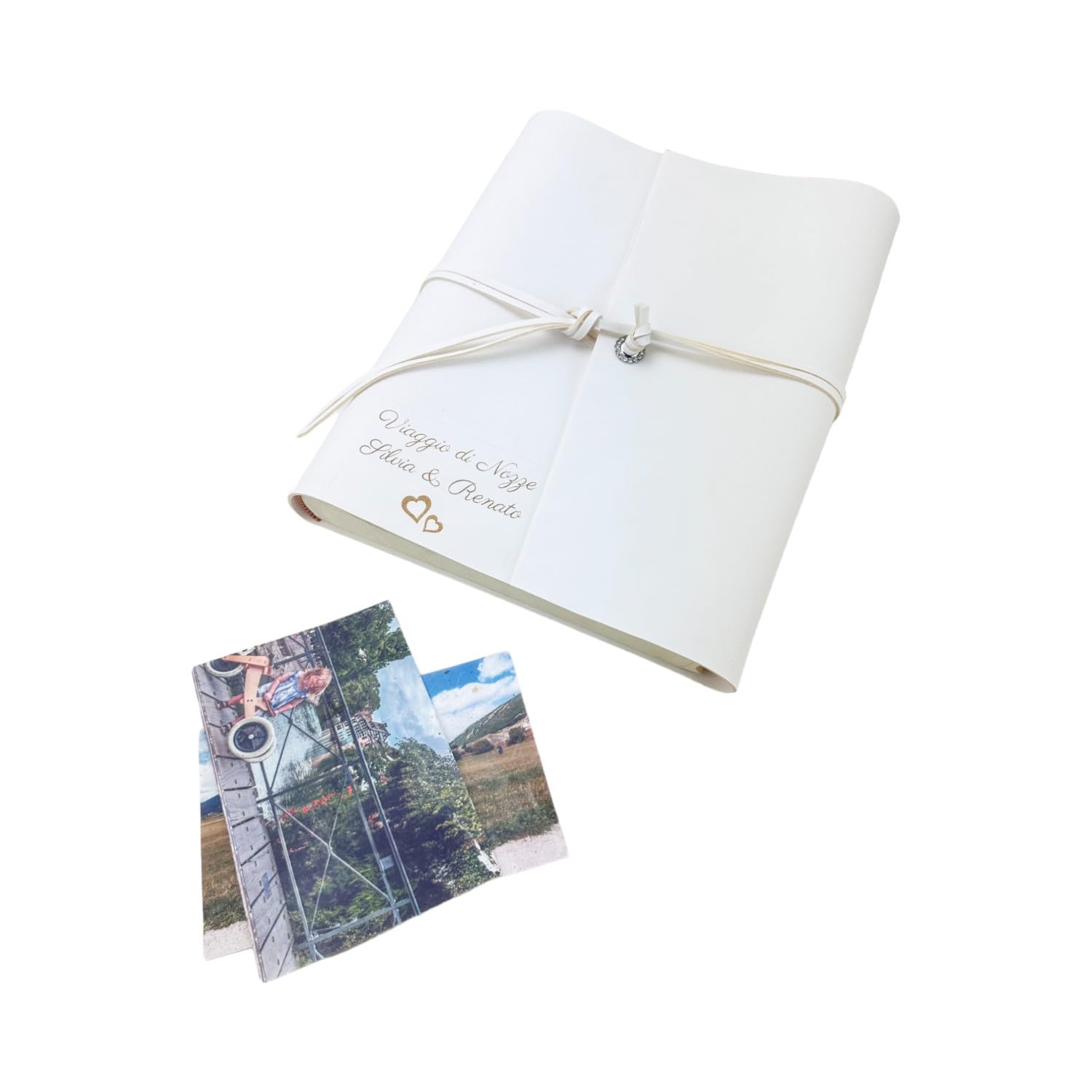 Album fotografico - Double Soft - Artigianale in ecopelle, personalizzabile con incisione. classico con velina, Matrimonio, Compleanno, Regalo, Wedding, Anniversario (Bianco, Con Incisione)