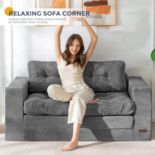 Image of MAXYOYO Convertible Sofa Bed, Loveseat Sofa Couch for Adults, 2 in 1 Folding Couch Bed, Fold Out Floor Couch for Living Room Bedroom Lounge, Dark Grey