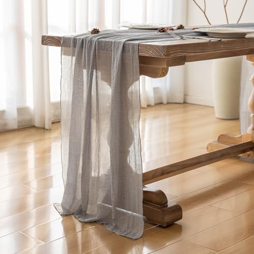 Image of 2Pcs Dusty Blue Cheesecloth Table Runner 120 Inches for Party Home Decor | Ideal for wedding baby shower bridal shower birthday engagement party,or adding rustic boho charm to daily home.