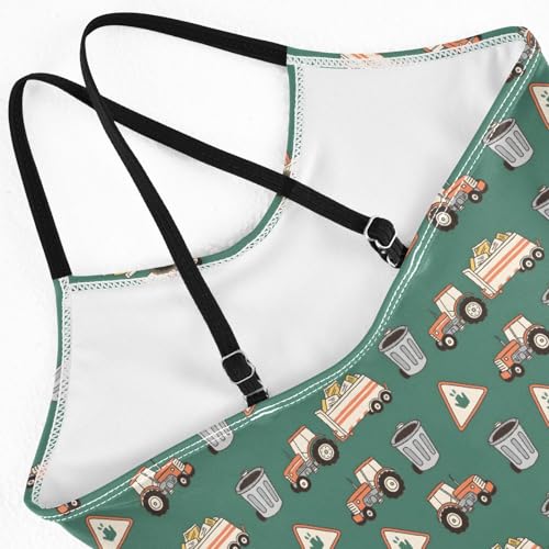 senya Girls Swimsuits One-Piece Swimwear Tie Bathing Suit Beach Summer Round Neck 7-8T Trash Can Garbage Truck Pattern4