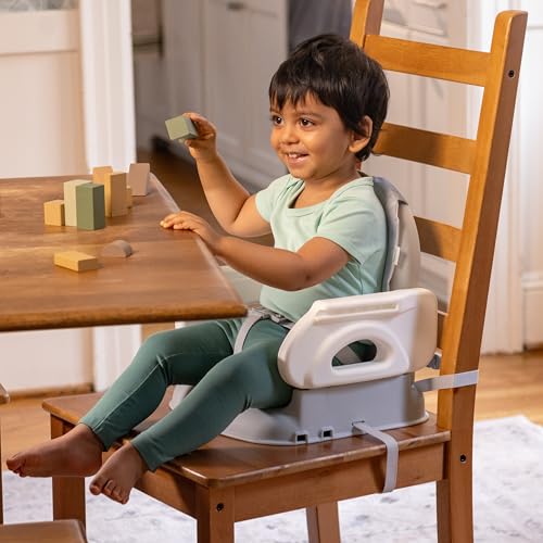 Image of Ingenuity Deluxe Comfort Booster Seat for Kitchen Chair, Compact Fold, Portable, Lightweight, Toddler Booster Seat for Dining Table, from 6 Months to 3 Years - Grey