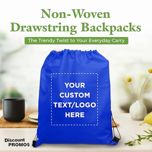 DISCOUNT PROMOS Custom Non-Woven Drawstring Backpacks Set of 1/10/50/100, Personalized Bulk Pack3