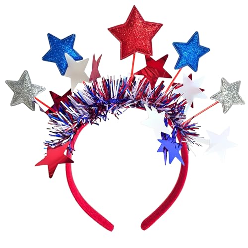 Kxepoc 4th of July Headband for Women Red White Blue Glitter Star Patriotic Headband Independence Day Hair Accessories for Memorial Day