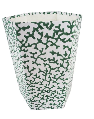 Image of Floral Hand Block Printed 3.3 Gallon Decorative Waste Basket - Eco-Friendly Cardboard Trash Can, Plastic-Free & Sustainable, Perfect for Christmas and Housewarming Gifts (1, Green Tree Branch)