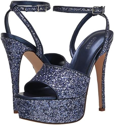 GUESS Women's TABYEP Heeled Sandal, Blue Glitter 421, 7.5 | Image 6